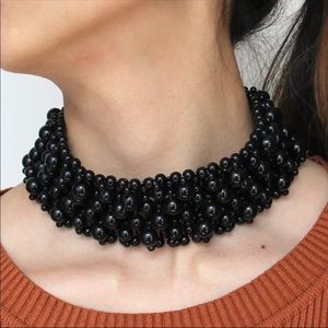 Black faux pearls necklace